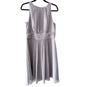 Ralph Lauren Cocktail Dress, Formal Pleated Gray Chiffon, Midi Womens 10